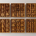 Elegant Wooden Wall Decor With Tree Shape Patterns In Multiple Frames 3d model