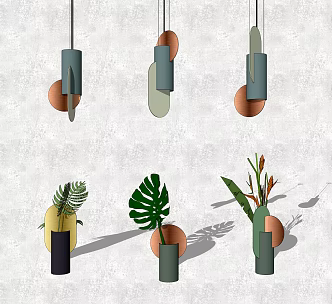 Modern lamp combination chandelier plant ornaments combination 3d model