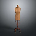 Brown Dress Form With Wooden Base And Metal Stand For Sewing And Clothing Design