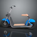 Modern Blue Electric Bike With Wooden Seat Gray Frame Black Tires And Reflection Design