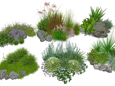 Diverse Garden Plants With Grasses Rocks And Flowering Herbs In Landscaping 3d model
