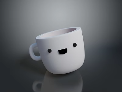 Cute White Mug With Funny Smiley Face Design For Daily Use 3d model