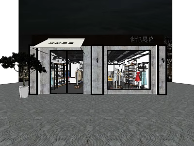 Modern Clothing Store With Glass Front Fashion Displays And Outdoor Tree 3d model