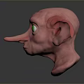 Game and Movie Character 3D Model with Pink Skin Large Ears and Green Eyes