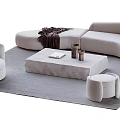 Modern Minimalist Sofa Coffee Table Set With Soft Texture Ottoman And Area Rug 3d model