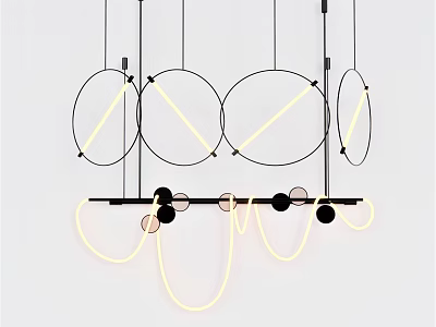 Modern Chandelier Design With Circular Linear Elements Hanging Structure And Neon Lights 3d model
