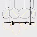 Modern Chandelier Design With Circular Linear Elements Hanging Structure And Neon Lights