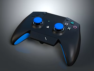 Black Gaming Controller With Blue Accent Buttons And Ergonomic Grips Modern Design 3d model