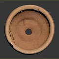 Ancient Reddish Brown Clay Pot With Striped Patterns And Worn Edges 3d model