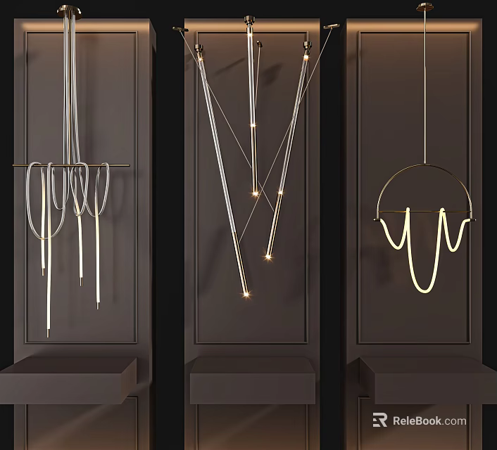 Stylish Modern Chandeliers With Three Unique Illuminated Shapes For Interior Design 3d model 