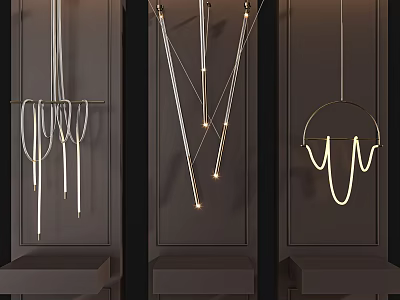 Stylish Modern Chandeliers With Three Unique Illuminated Shapes For Interior Design 3d model