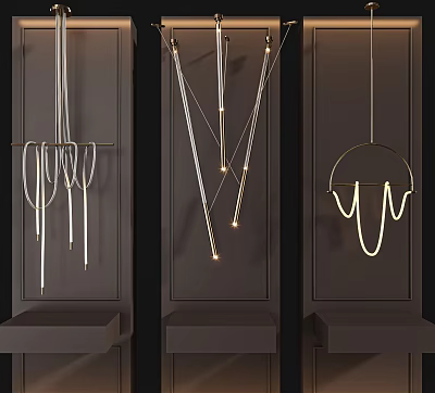 Stylish Modern Chandeliers With Three Unique Illuminated Shapes For Interior Design 3d model