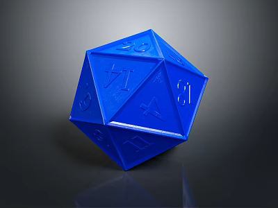 Detailed Blue Polyhedral Die Sculpture with Intricate Number Carvings for Tabletop Gaming 3d model