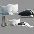 White And Dark Blue Decorative Pillows With Blanket Vase And Candle