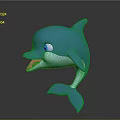 Cute Blue Cartoon Dolphin Character With Smiling Face And Shiny Surface