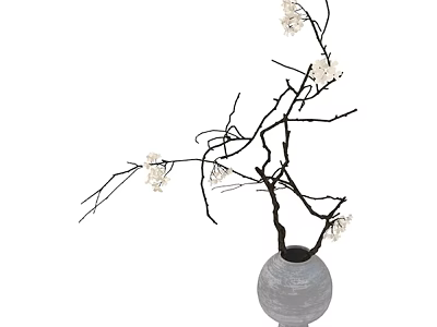 Decorative Vase With Twisted Branches And White Blossoms For Home Decoration 3d model