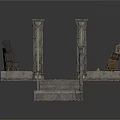 Ancient Ruined Stone Structure With Columns Staircase And Broken Platform 3d model
