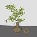 Minimalist Clay Handled Vase With Lush Green Foliage And Irregular Decorative Ring For Tabletop Decor