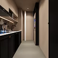 Modern Kitchen Interior With Black Cabinets Microwave Sink Countertop And Appliances