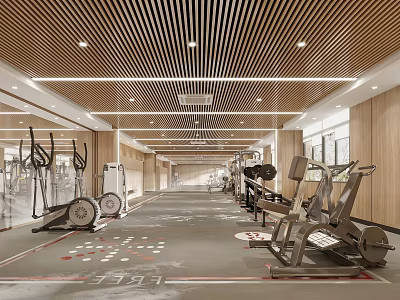 Modern Gym Interior With Various Fitness Equipment 3d model