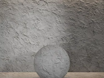 Gray Spherical Sculpture With Carved Texture Against Textured Gray Wall On Light Surface 3d model