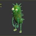 Green Spiky Pickle Character With Big Eyes And Yellow Feet Animated Creature