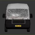 White Bus With Shattered Front Windshield Bullet Holes And Blood Stains On Body
