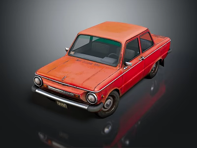 Vintage Red Classic Car With Old Style Headlights And Smooth Retro Body 3d model