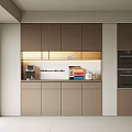 Wine Cabinet In Modern Kitchen With Brown Cabinets And Warm Lighting Design