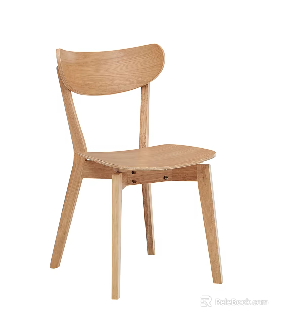 Modern Simple Wooden Dining Chair with Light Wood Finish and Curved Backrest 3d model 
