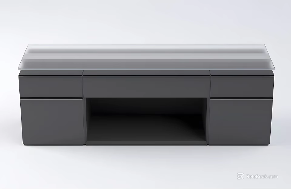 Modern Black Office Desk With Sleek Surface And Drawer Storage Design 3d model 