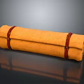 Orange Rolled Up Towel Secured With Brown Leather Straps On Black Surface