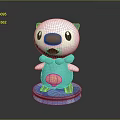 Cartoon Otter Figure With White Head Blue Ears Green Bead Necklace Yellow Shell Blue Base