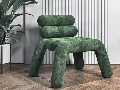 Green Velvet Accent Chair with Round Backrest and Armrest Design Indoor Plant Wooden Floor 3d model