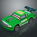 Green Race Car With Number 86 HBS Logo Rear Spoiler And Engine Hood Details