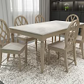 Light Wood Rectangular Dining Table Set With 6 Carved Back Upholstered Chairs On Neutral Rug 3d model