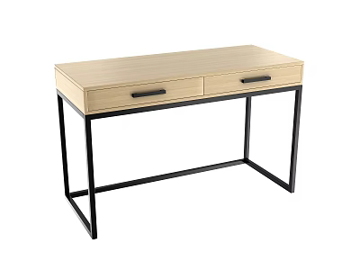 Modern Style Wooden Top Desk With Two Drawers And Black Metal Frame 3d model