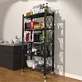 Black Multi Tiered Kitchen Storage Rack With Microwave Toaster And Coffee Maker On Wheels 3d model
