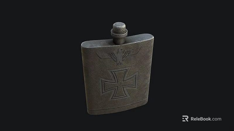 Vintage Metal Flask Featuring Eagle Emblem and Iron Cross Design 3d model 