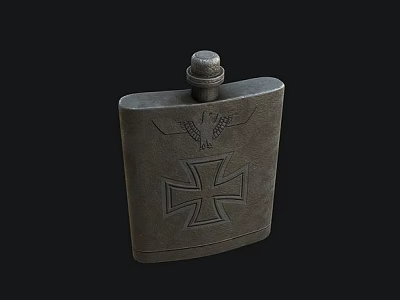 Vintage Metal Flask Featuring Eagle Emblem and Iron Cross Design 3d model