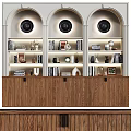 Arched Bookshelf With White Frame Wooden Base LED Lighting Books And Decorative Items