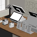 Modern Commercial Equipment Setup Featuring Cash Registers Stand Displays Receipt Printers Payment Signs