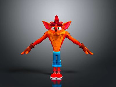 Cartoon Character With Orange Fur Red Hair Blue Pants Red Shoes Brown Gloves And Outstretched Arms 3d model