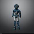 Blue Humanoid Robot With Mechanical Armor White Joints And Head Design Structure 3d model