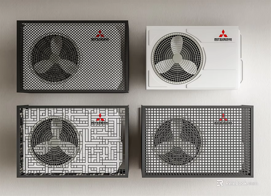 Mitsubishi Air Conditioner Fans With Different Black And White Designs And Grille Patterns 3d model 