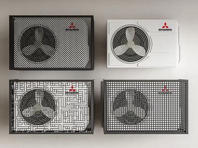 Mitsubishi Air Conditioner Fans With Different Black And White Designs And Grille Patterns 3d model