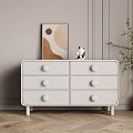Modern Minimalist White Console Cabinet With Drawers Round Knobs And Decorative Wall Art 3d model