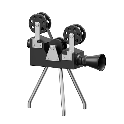 Vintage Film Projector With Tripod Stand Metal Wheels And Classic Lens Design 3d model