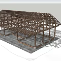 Industrial Construction Equipment Wooden Structural Frame with Beams Columns Concrete Foundations and Blue Sky