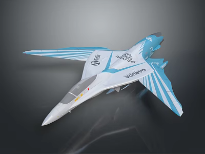 Blue And White Model Airplane With Sleek Design And Stylish Wing Patterns 3d model